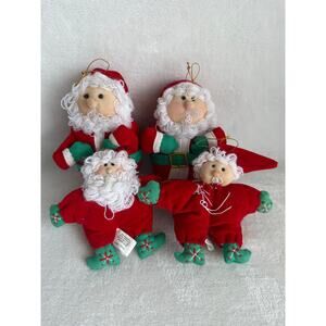 Vintage Soft Cloth Plush Santa‎ Clauses Lot of 4 Christmas Tree Ornaments
